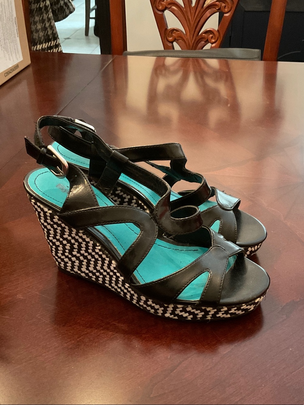 Style & Co. Black Wedge Sandals with Turquoise Insole